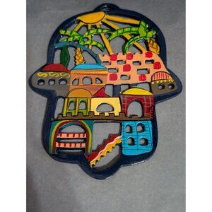 ISRAEL Emanuel JUDAICA WALL HANGING HAMSA AMULET EVIL EYE 6.25 in Vintage